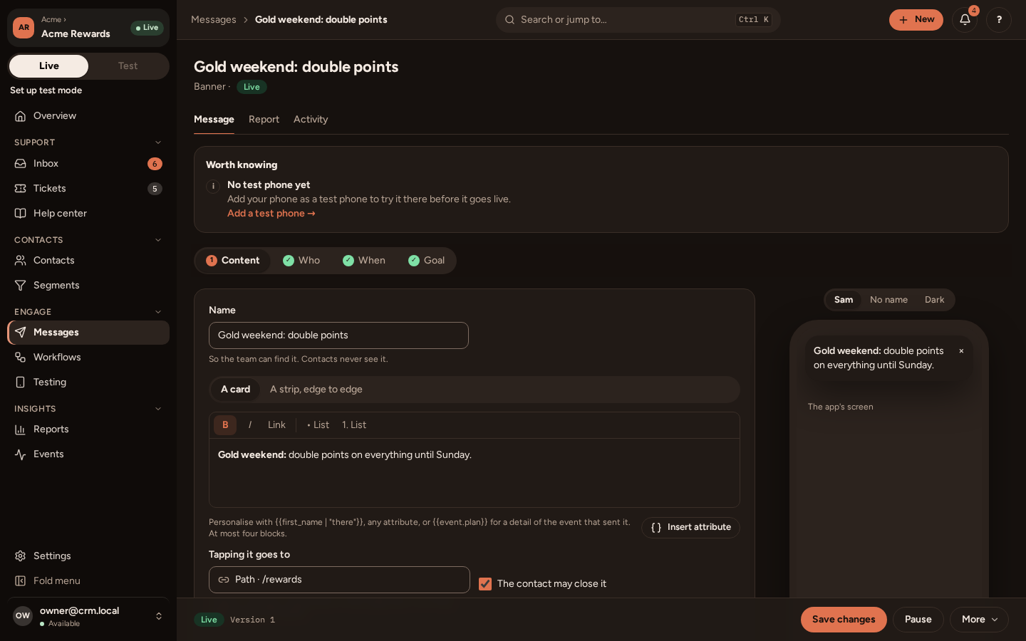 A live banner, with its Report tab