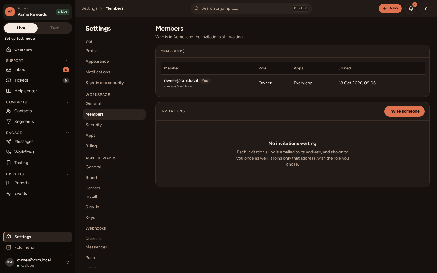 Members, with the invite button