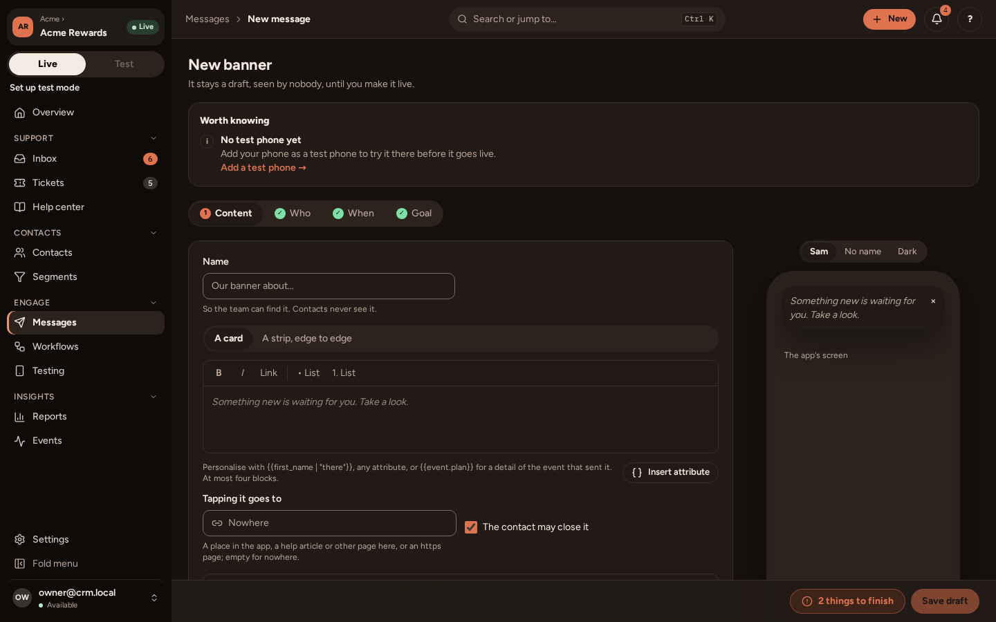 A new banner in the editor