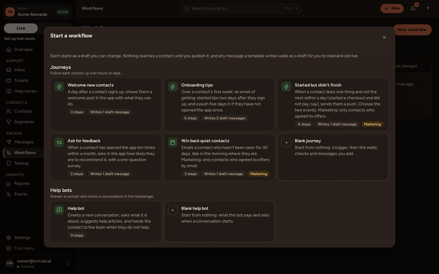 Start a workflow: the templates