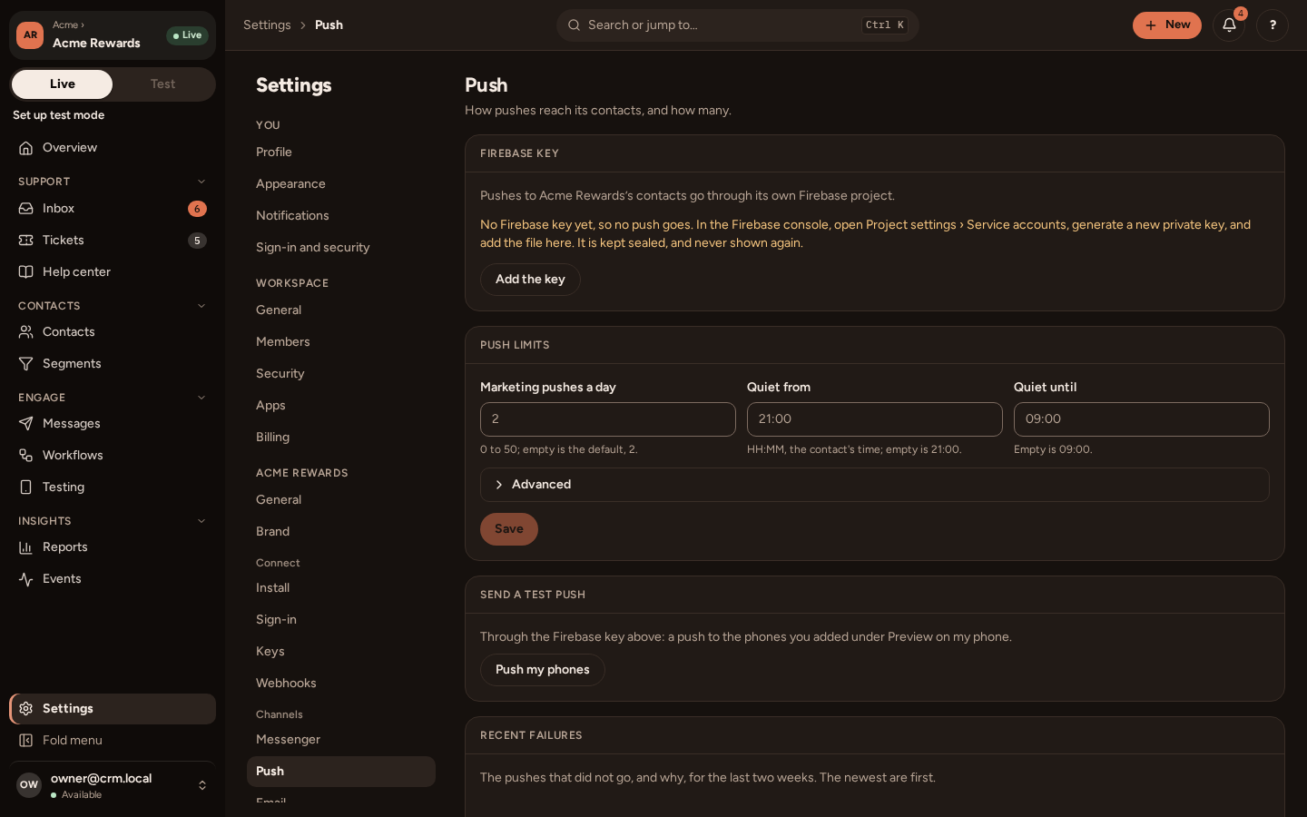 The Push settings