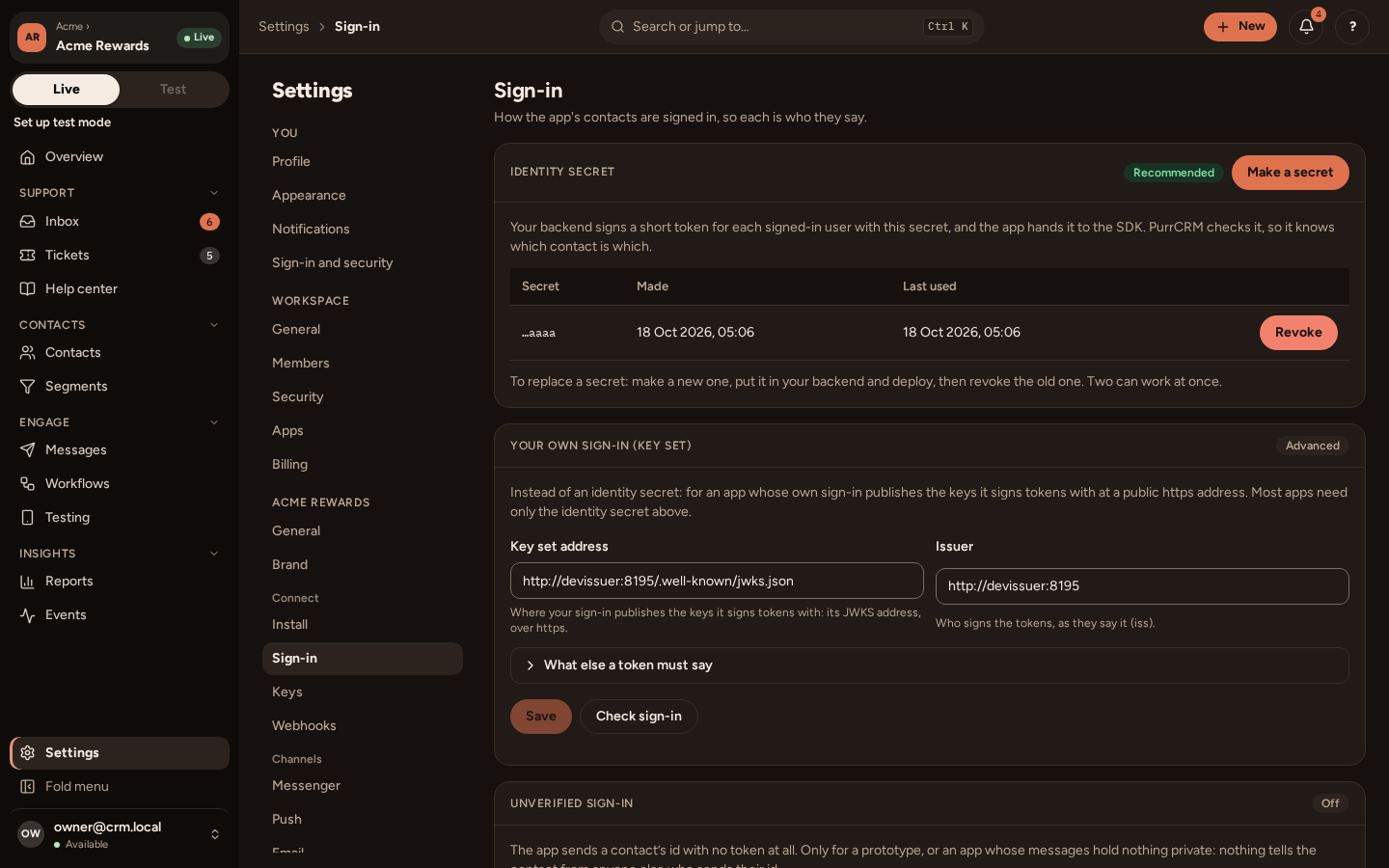 The Sign-in tab